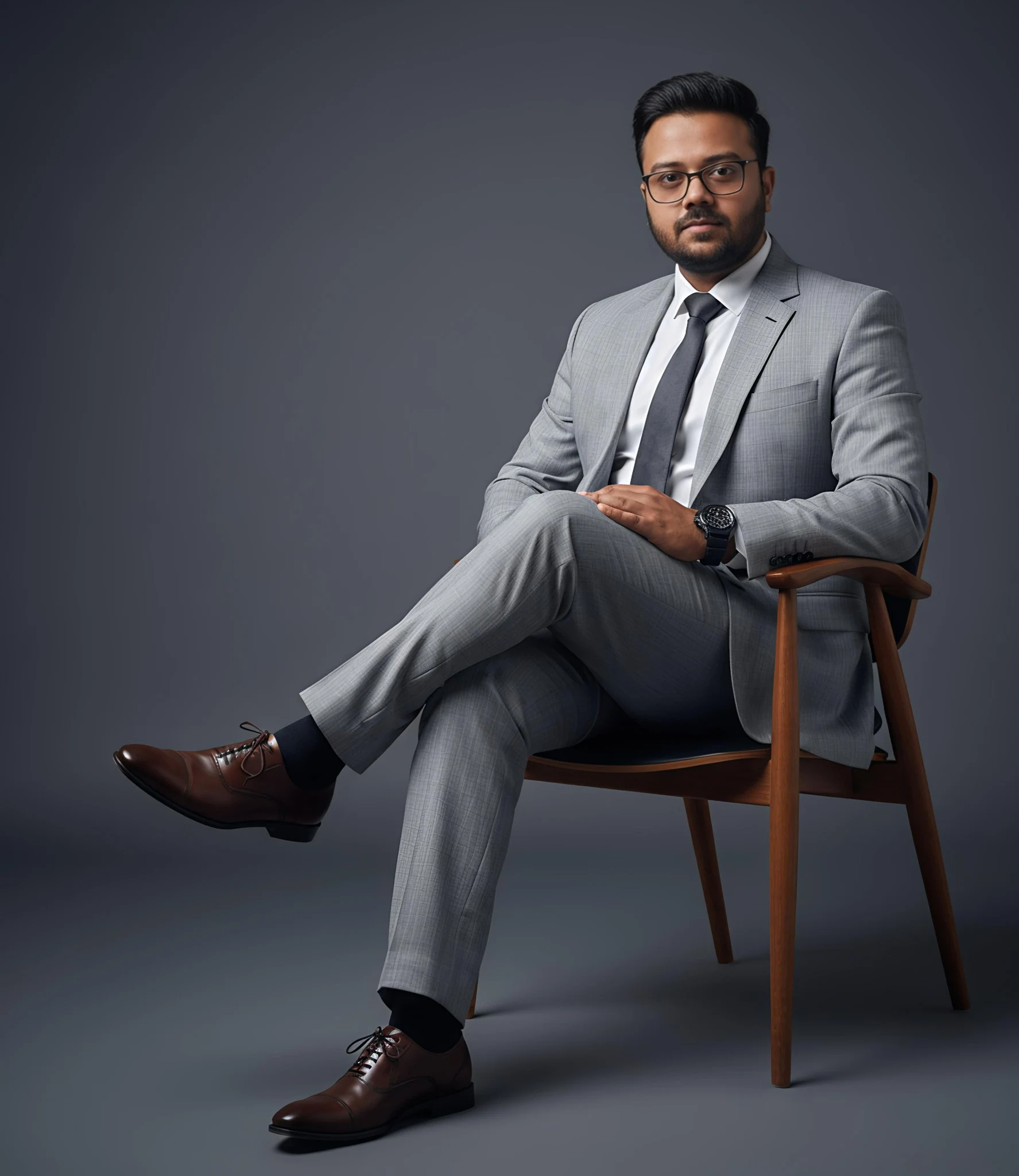 Sanjog Urkude seated in a grey suit